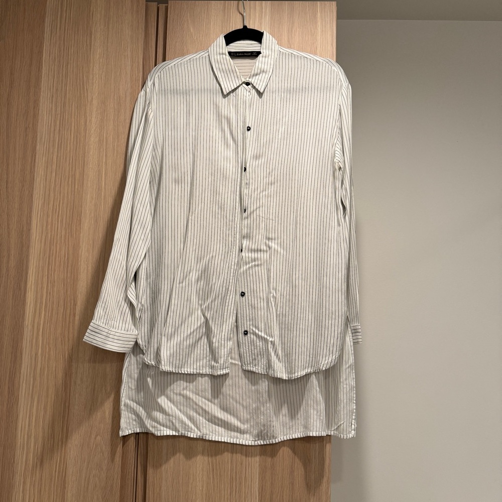 Zara Striped Button Down Shirt Tunic - M